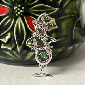 Sterling silver Grinch 1.5" cage pendant with green pearl
